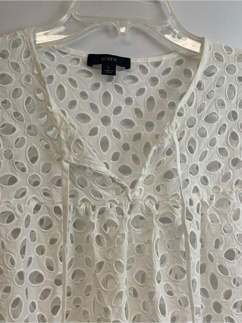 LOFT White Eyelet Tie-Neck Peasant Blouse - Picture 3 of 6